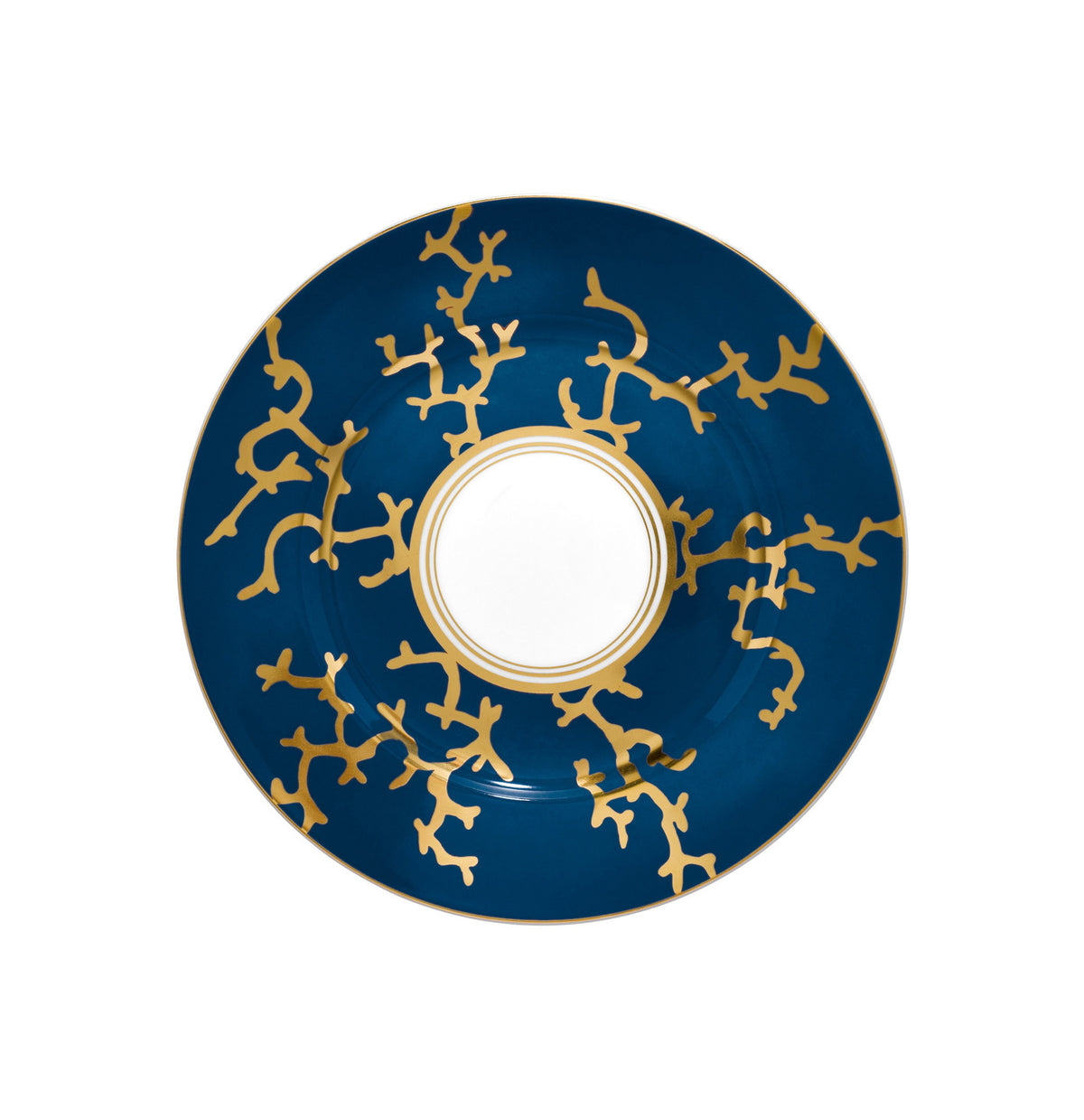 Long cake serving plate 40 cm blue with gold rim | Cristobal Marine