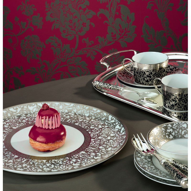 Deep chop plate 29.5 cm white with platine rim | Tolède Platine