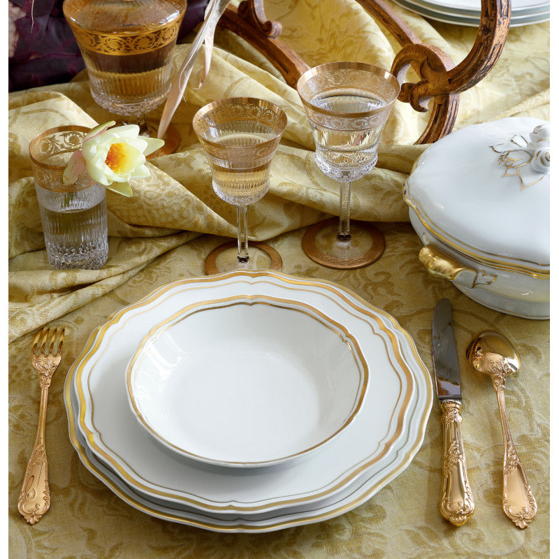 Sauce boat and stand 20 cm white with gold rim | Polka Or