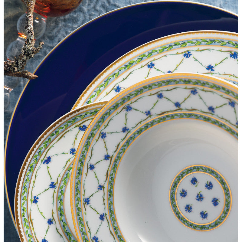 Rim plate flat 16 cm green/blue with gold rim | Allée Du Roy