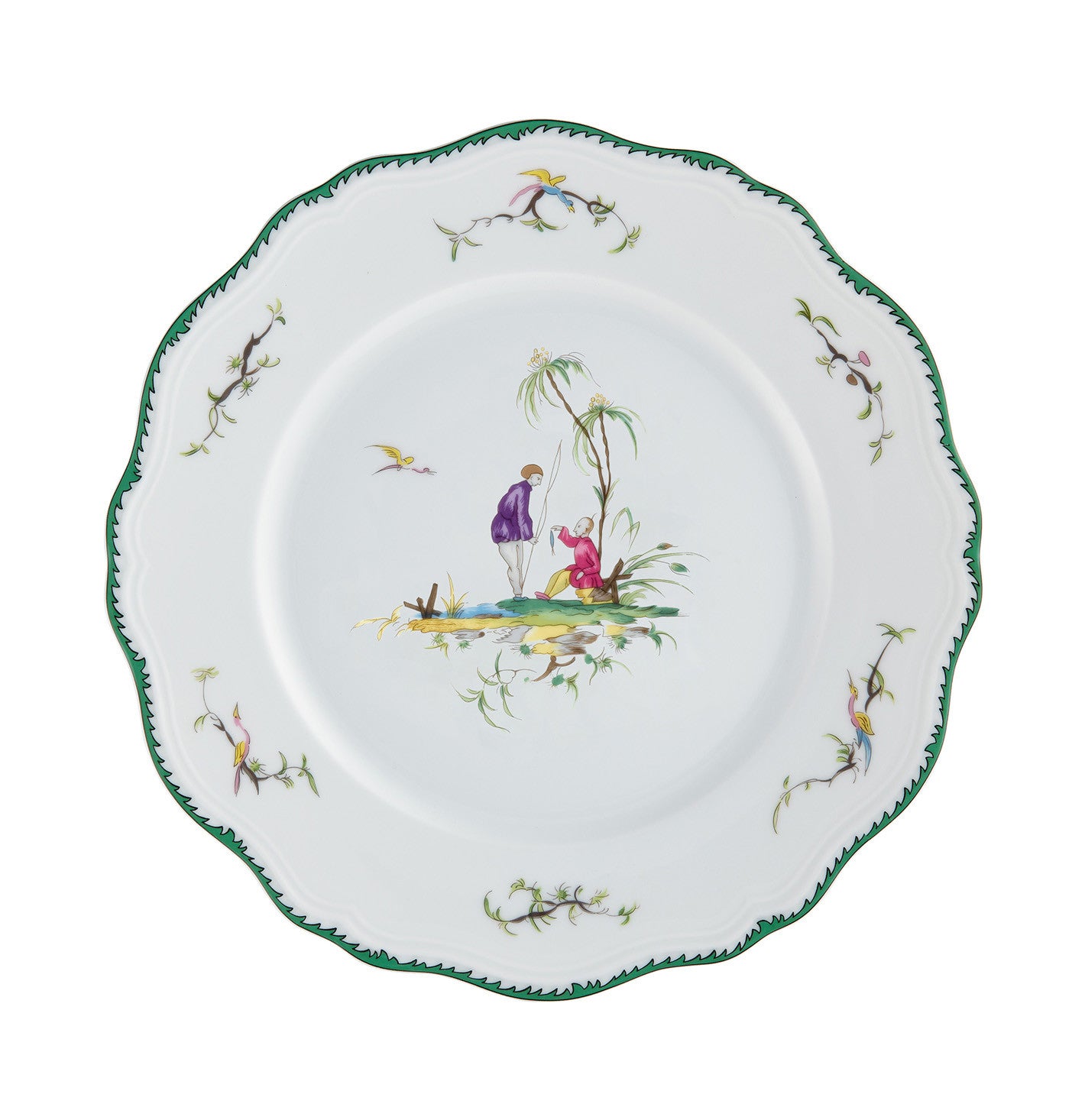Rim plate flat 31 cm green/pink V | Longjiang