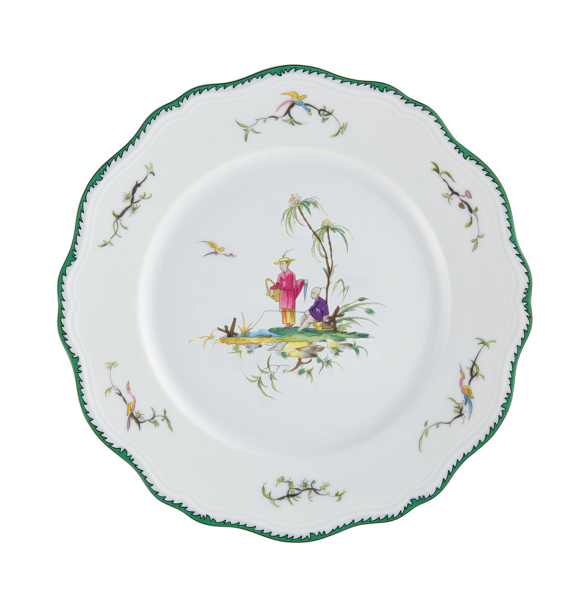 Rim plate flat 16 cm green/pink VI | Longjiang
