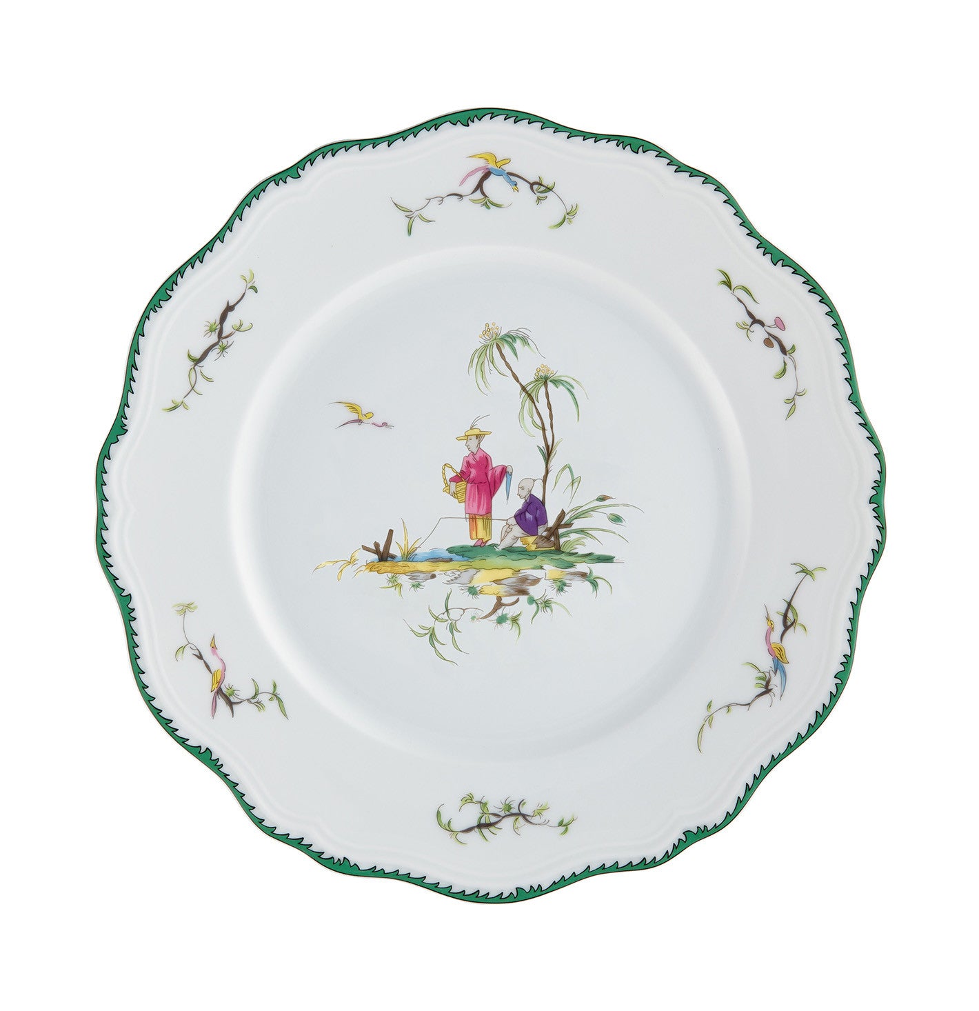 Rim plate flat 31 cm green/pink VI | Longjiang