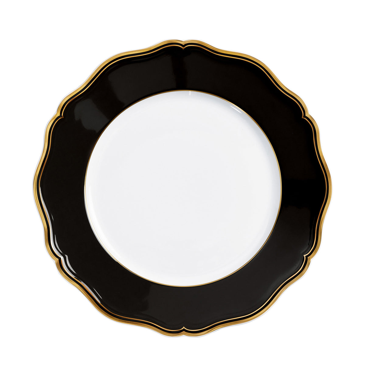 Rim plate flat 27 cm black with gold rim | Mazurka