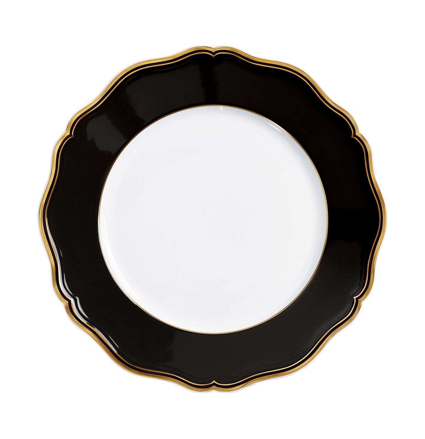 Rim plate flat 22 cm black with gold rim | Mazurka