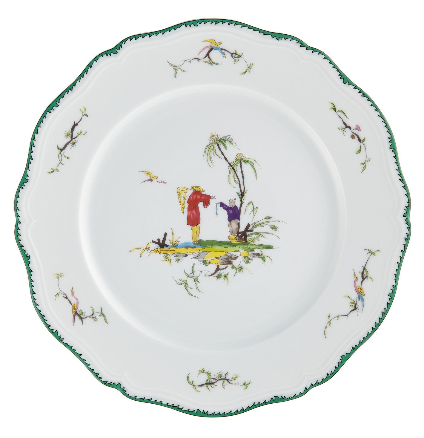 Rim plate flat 27 cm green/pink I | Longjiang