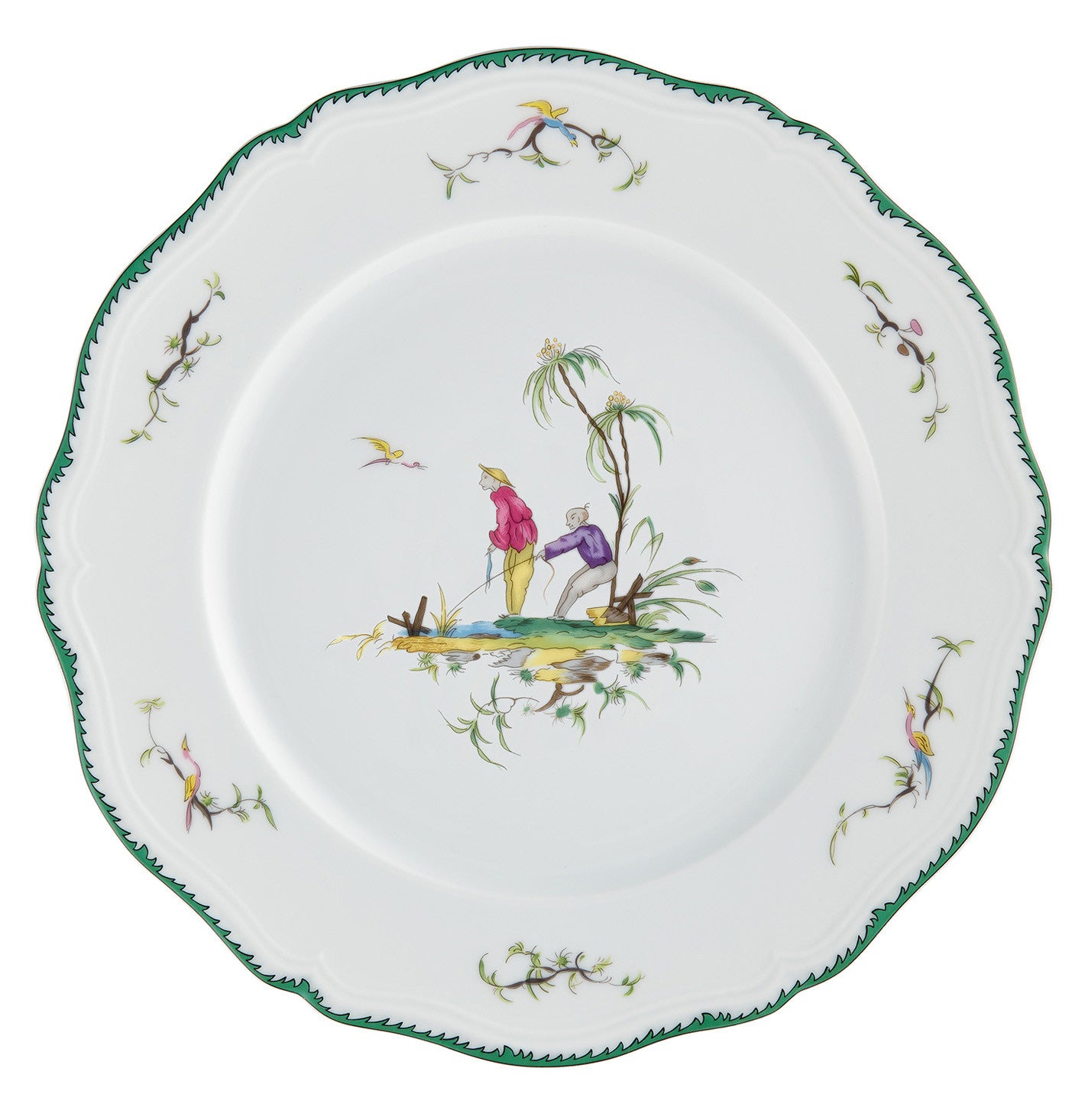 Rim plate flat 31 cm green/pink II | Longjiang