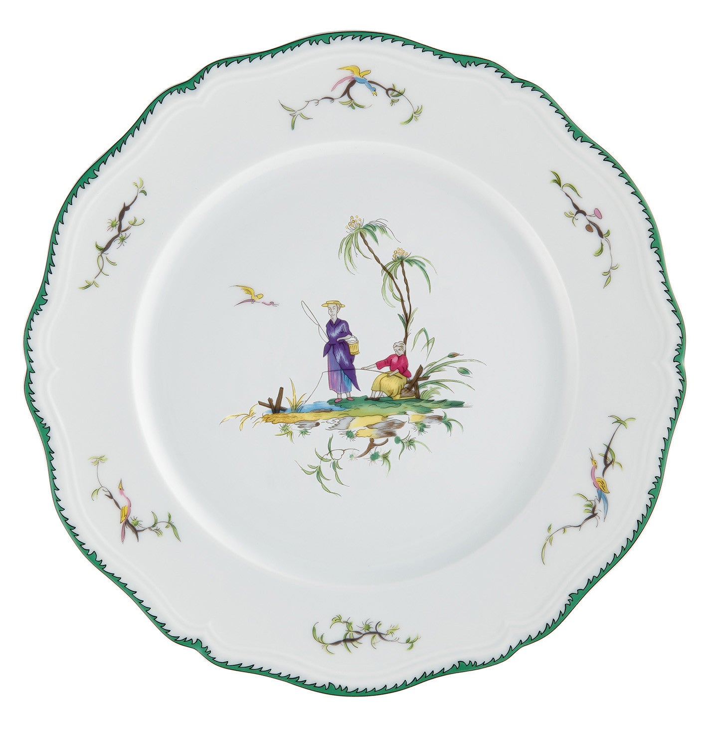 Rim plate flat 22 cm green/pink I | Longjiang