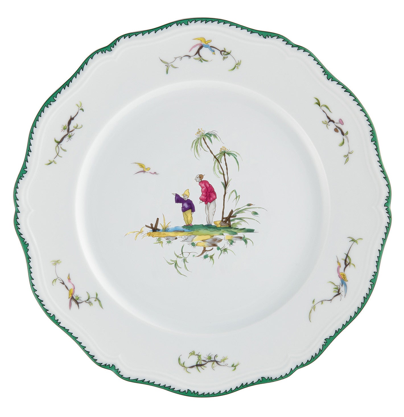 Rim plate deep 23 cm green/pink IV | Longjiang