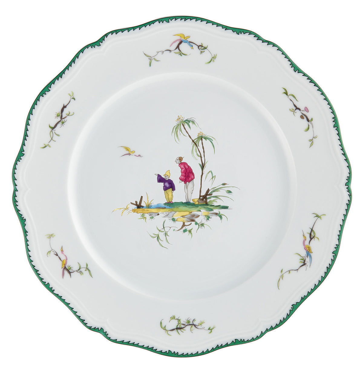Rim plate flat 31 cm green/pink IV | Longjiang