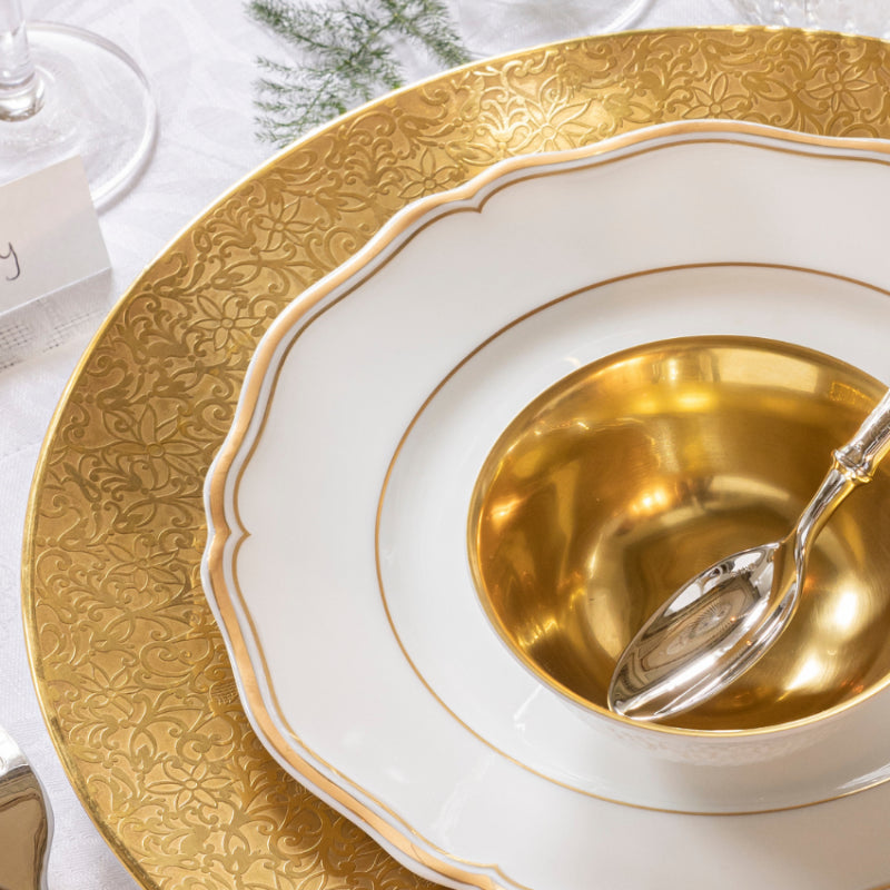 Rim plate flat 16 cm green with gold rim | Tolède Or