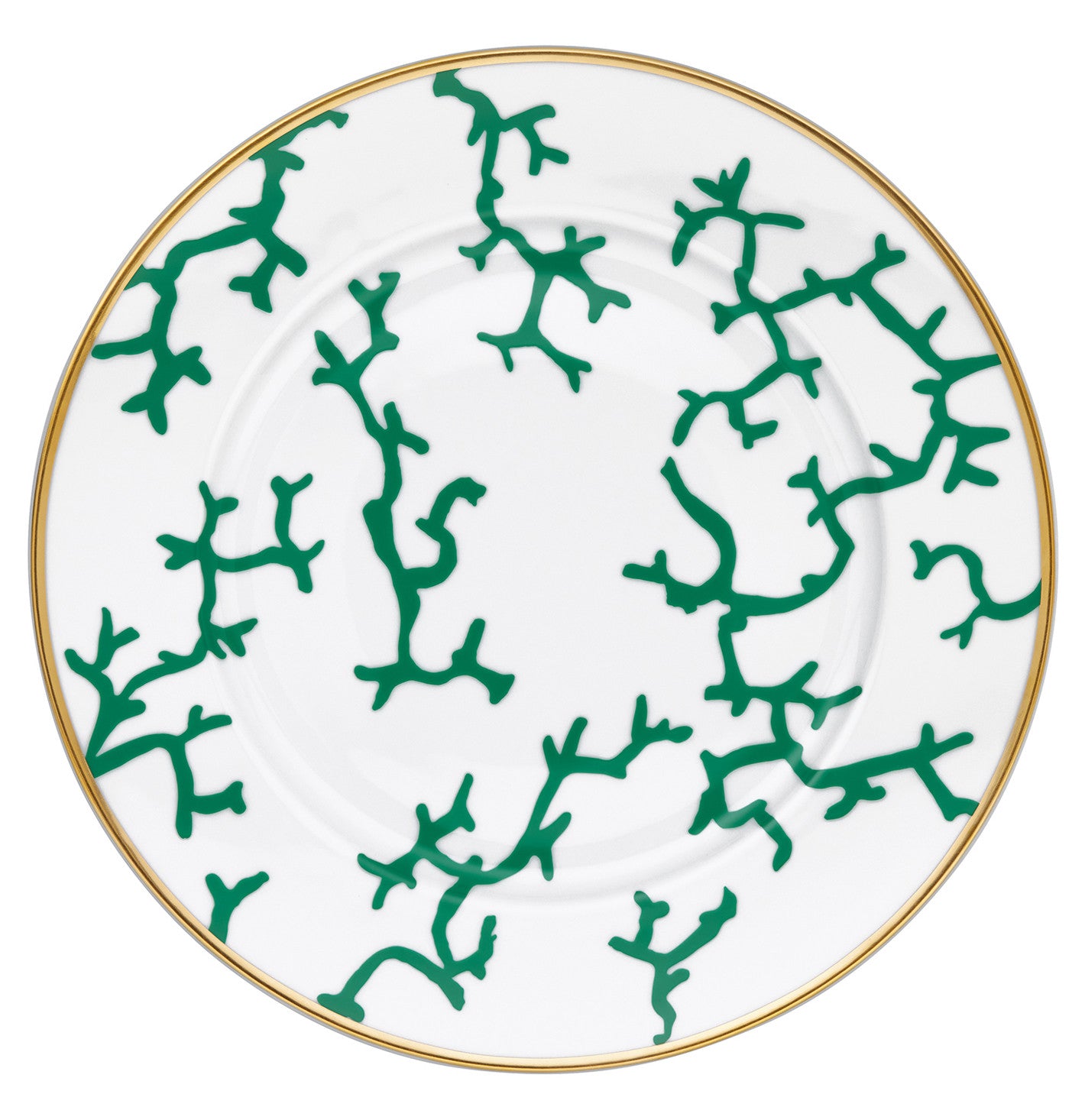 Rim plate flat 31 cm green with gold rim | Cristobal Emeraude