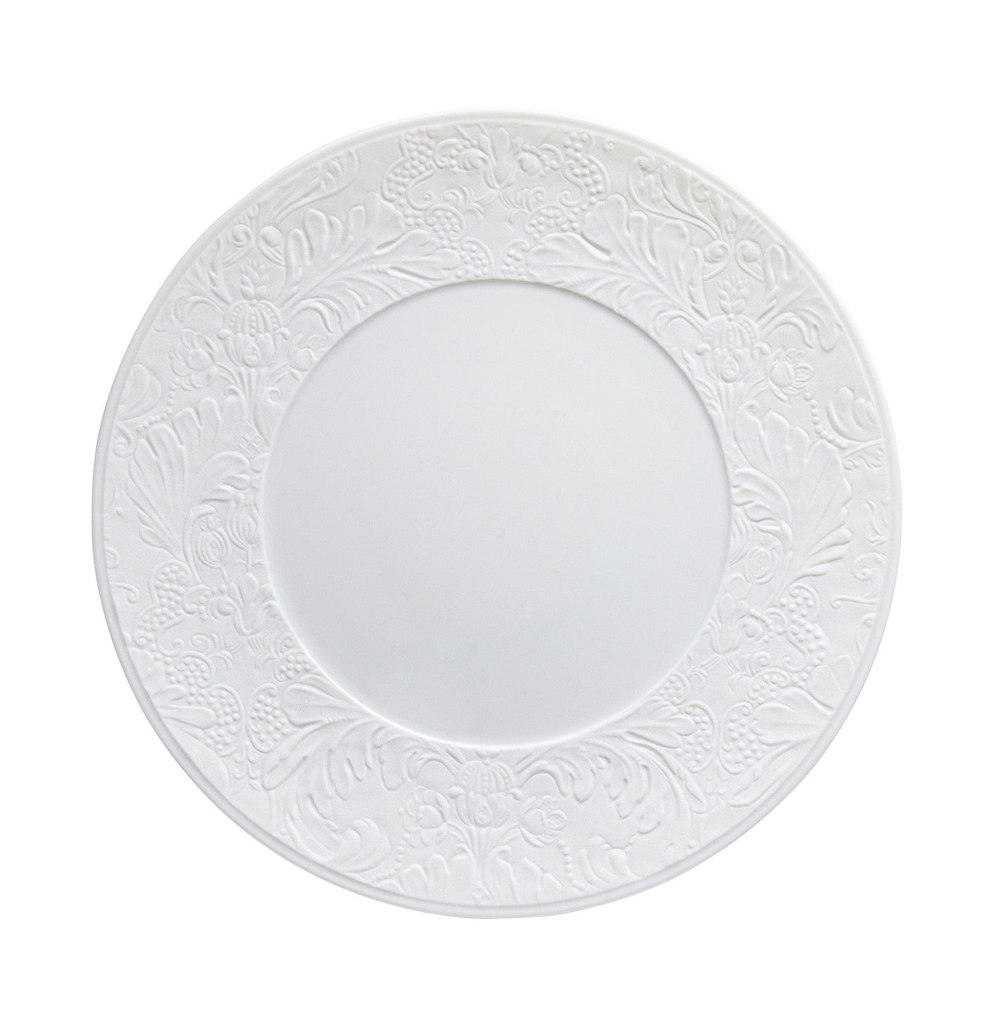 Coupe plate flat with engraved rim 27 cm white | Italian Renaissance