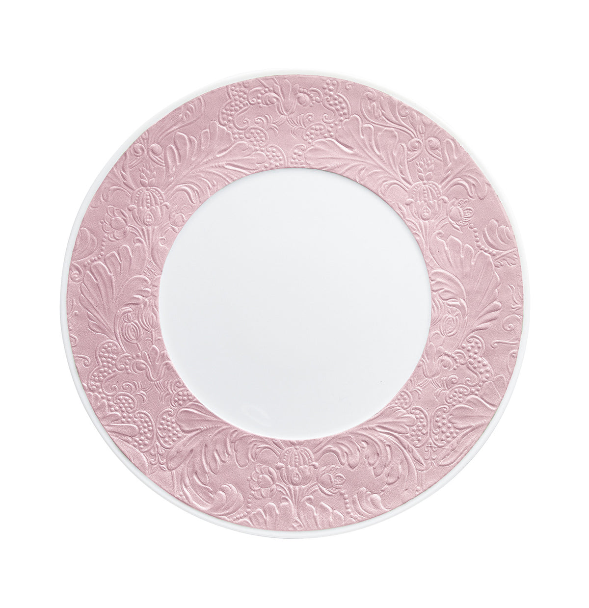 Coupe plate flat with engraved rim 27 cm pink | Italian Renaissance