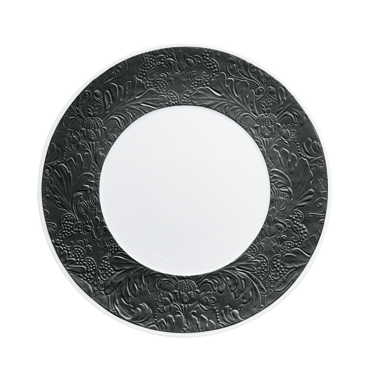 Coupe plate flat with engraved rim 24 cm black | Italian Renaissance