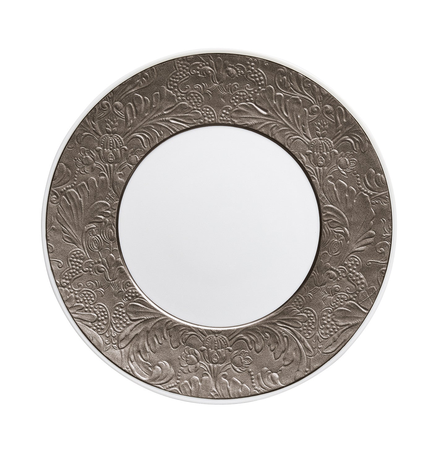 Coupe plate flat with engraved rim 27 cm white with platine rim | Italian Renaissance