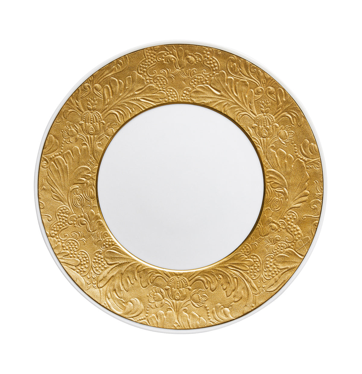 Coupe plate flat full engraving 32 cm white with gold rim | Italian Renaissance