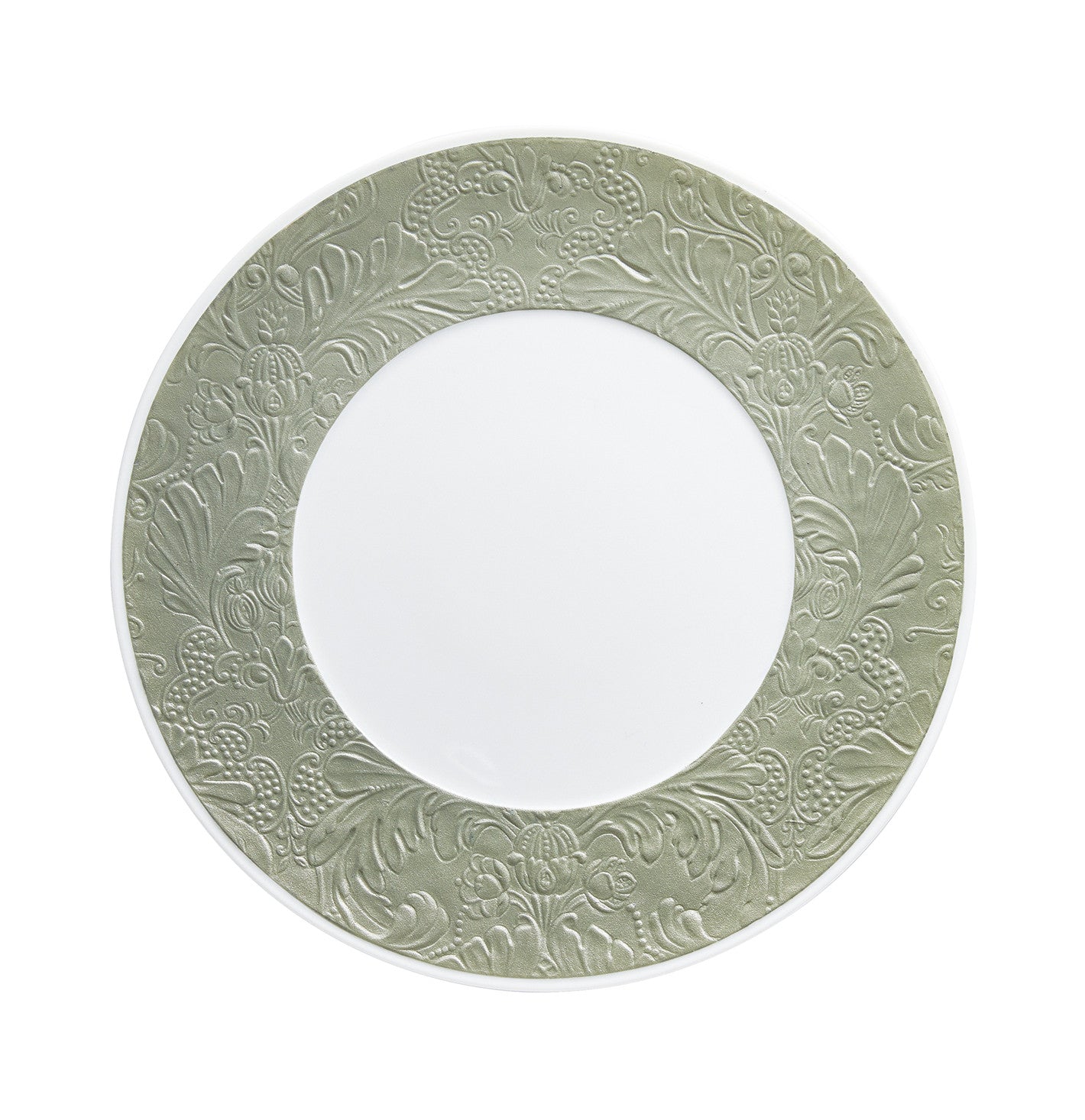 Coupe plate flat full engraving 16 cm green | Italian Renaissance