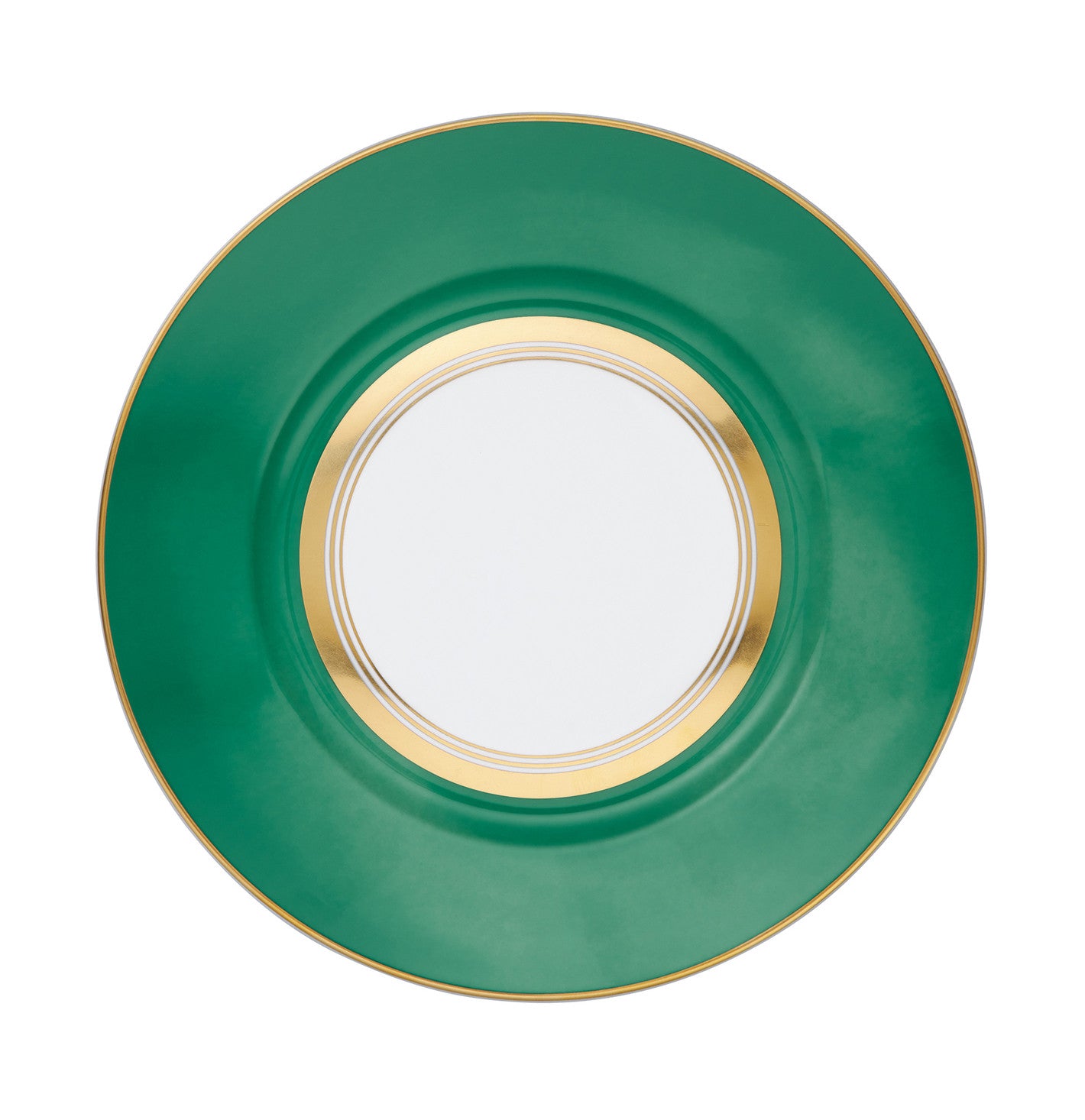 Rim plate flat 31 cm green with gold rim | Cristobal Emeraude