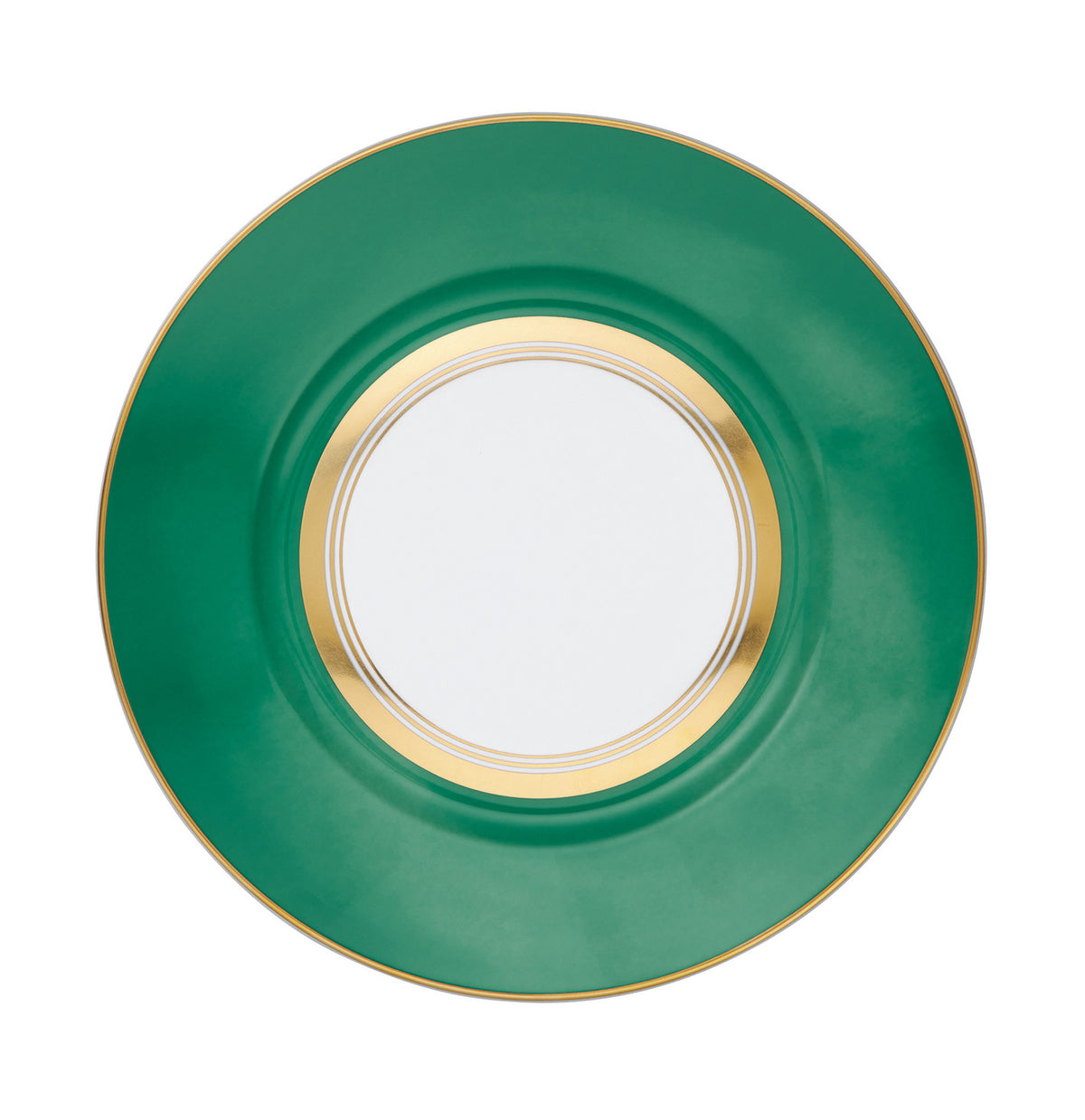 Rim plate flat 22 cm green with gold rim II | Cristobal Emeraude