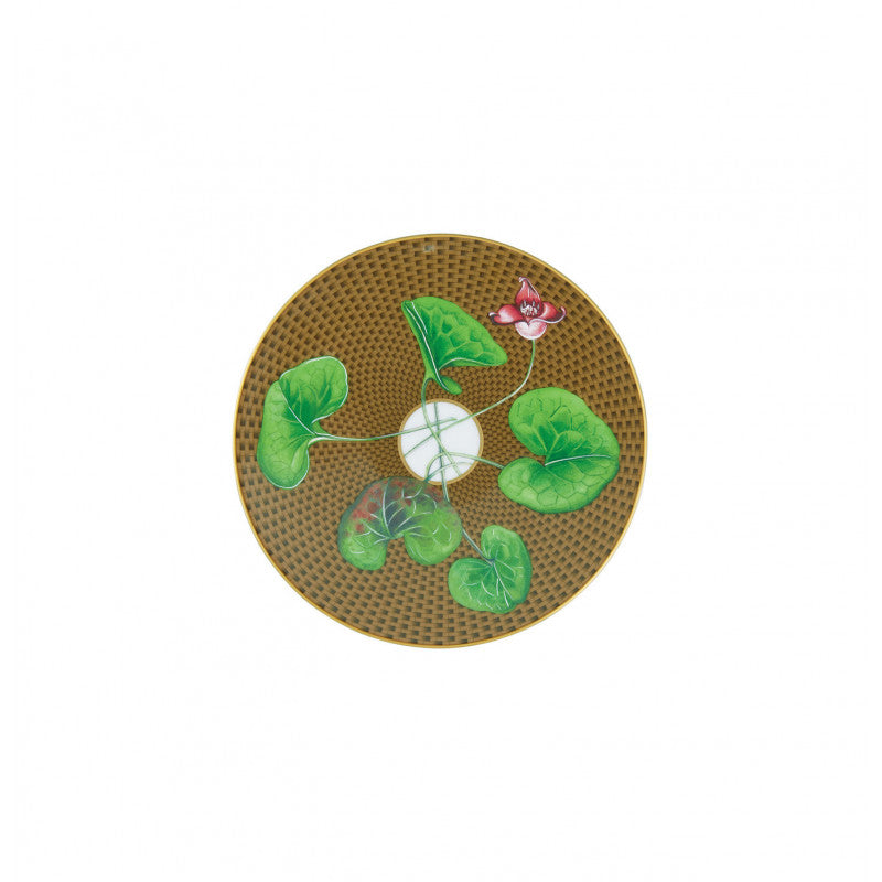 Coupe plate flat 22 cm brown/geen with gold rim | Trésor Fleuri