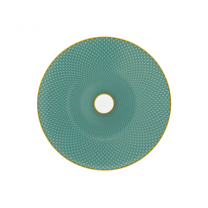 Coupe plate flat 22 cm turquoise with gold rim | Trésor
