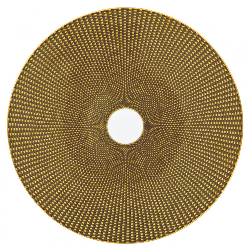 Coupe plate flat 16 cm brown with gold rim | Trésor