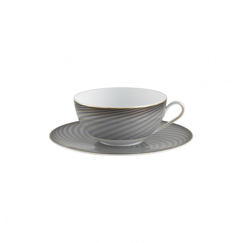 Tea / Breakfast cup and saucer 22 cm grey with gold rim | Oskar