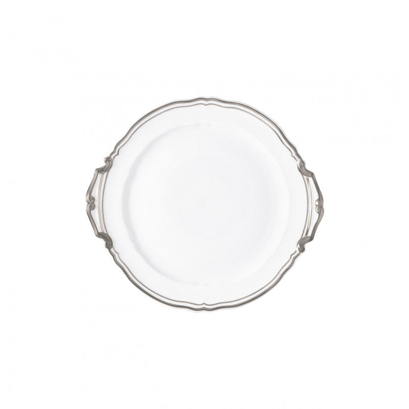 Cake dish with hands 25 cm white with platine rim | Polka Platine