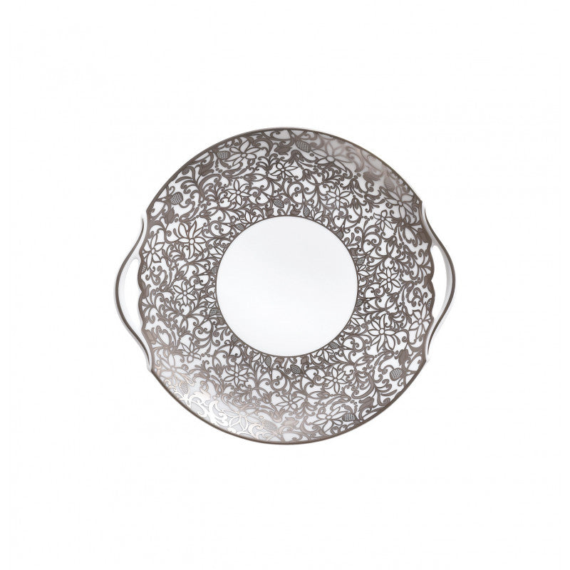 Cake dish with hands 25 cm white with platine rim | Salamanque Platine