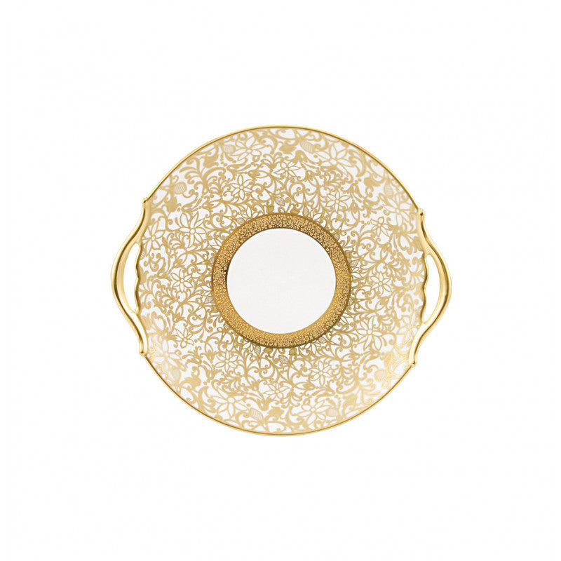Cake dish with hands 25 cm white with gold rim | Tolède Or