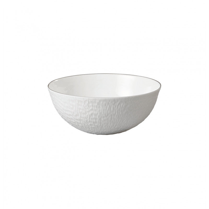 Calabash shaped salad bowl 23 cm white with platine rim | Minéral Filet Platine