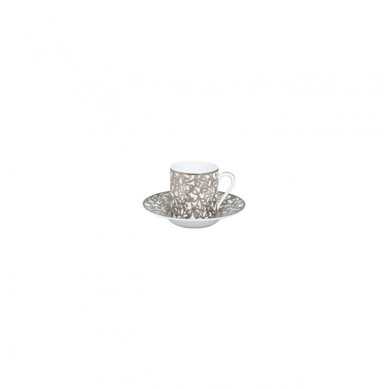 Coffee cup and saucer - White with platine rim | Salamanque Platine