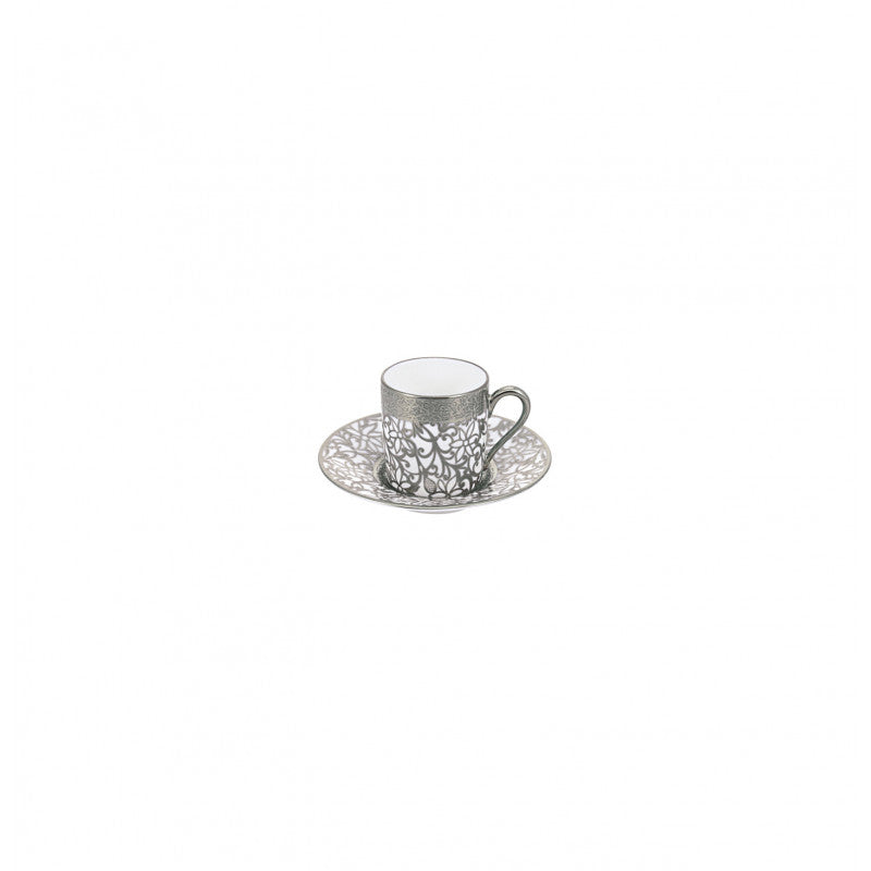 Coffee cup and saucer - White with platine rim | Tolède Platine
