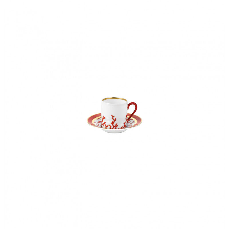 Coffee cup and saucer - Red with gold rim | Cristobal Rouge
