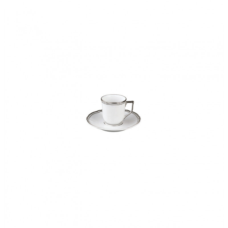 Coffee cup and saucer - White with platine rim | Polka Platine