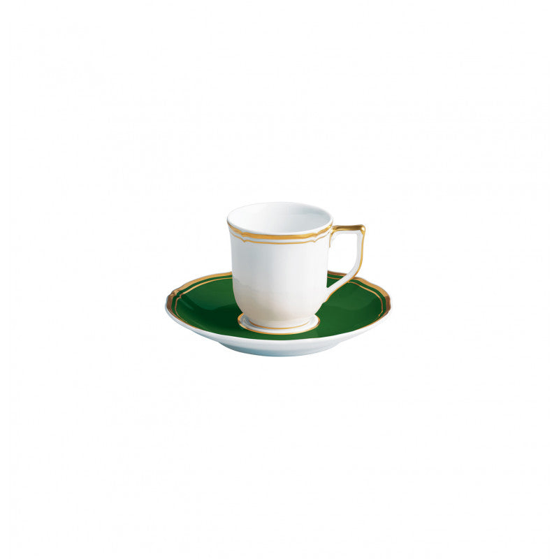 Coffee cup and saucer - Green with gold rim | Mazurka