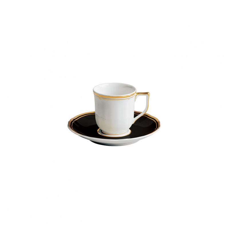 Coffee cup and saucer - Black with gold rim | Mazurka