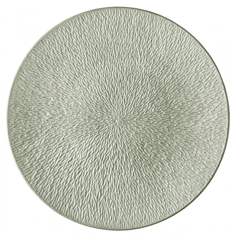 Coupe plate flat full engraving 32 cm green | Minéral Irisé