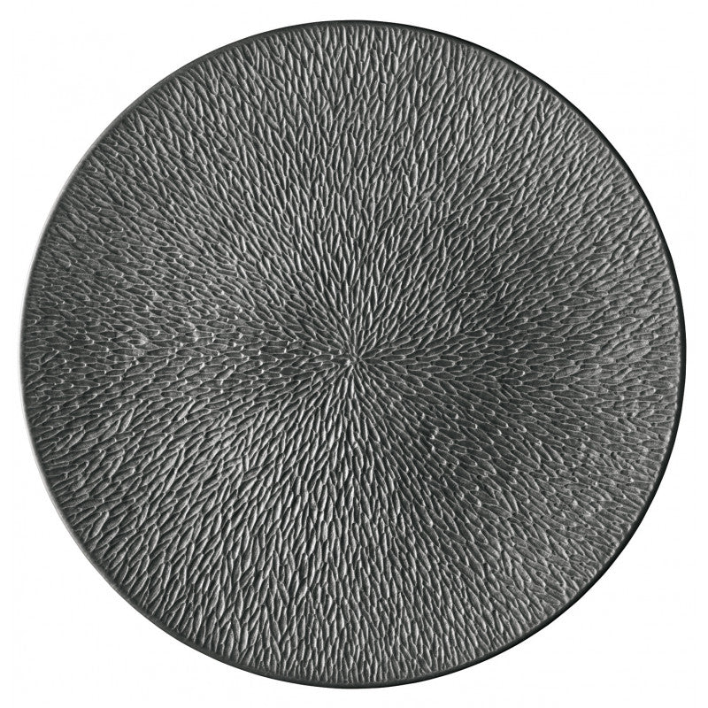 Coupe plate flat full engraving 32 cm black | Minéral Irisé