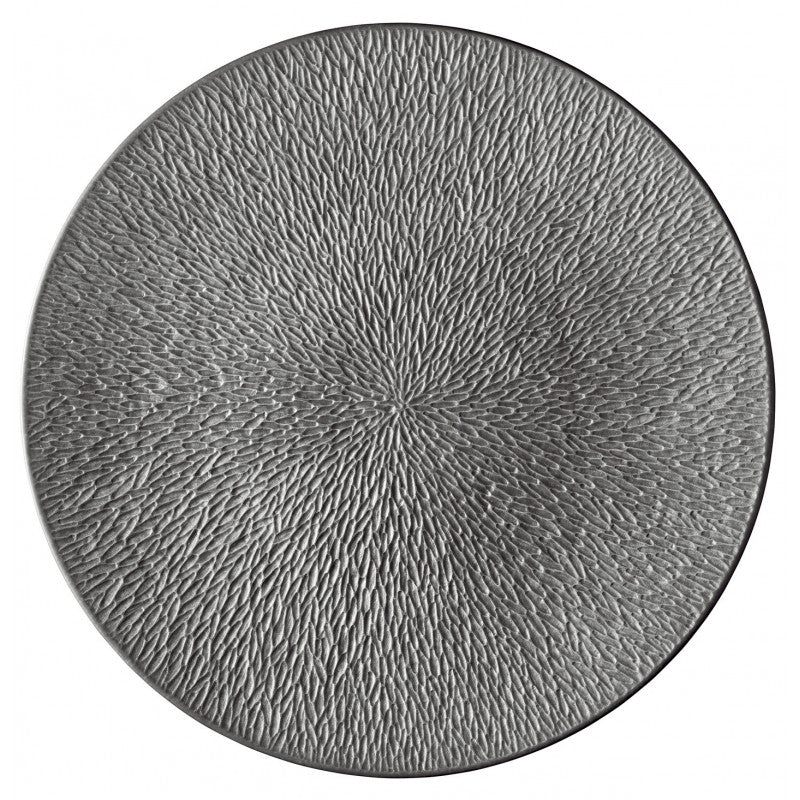 Coupe plate flat full engraving 32 cm grey I | Minéral Irisé