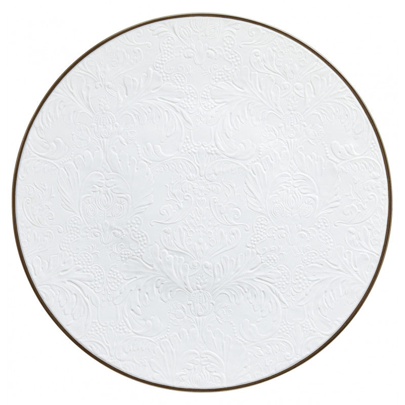 Coupe plate flat full engraving 16 cm white with platine rim | Italian Renaissance