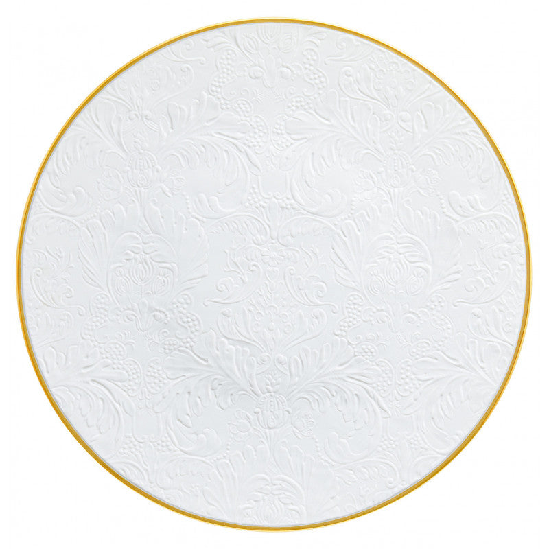 Coupe plate flat full engraving 16 cm white with gold rim | Italian Renaissance