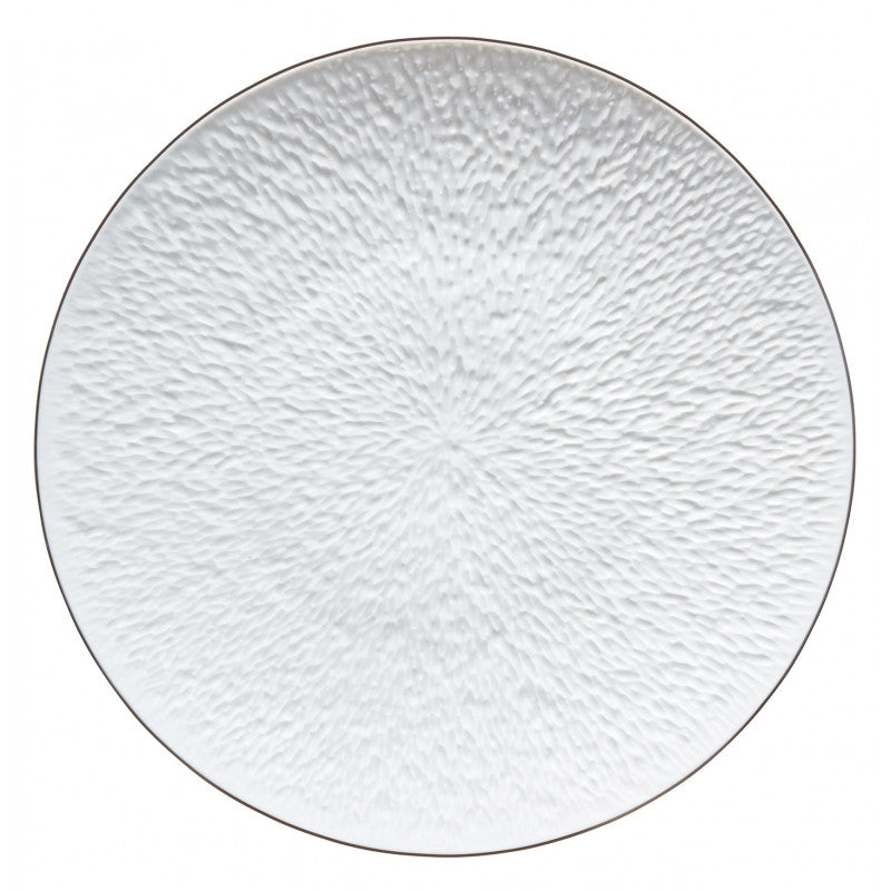 Coupe plate flat full engraving 16 cm white with platine rim | Minéral Filet Platine