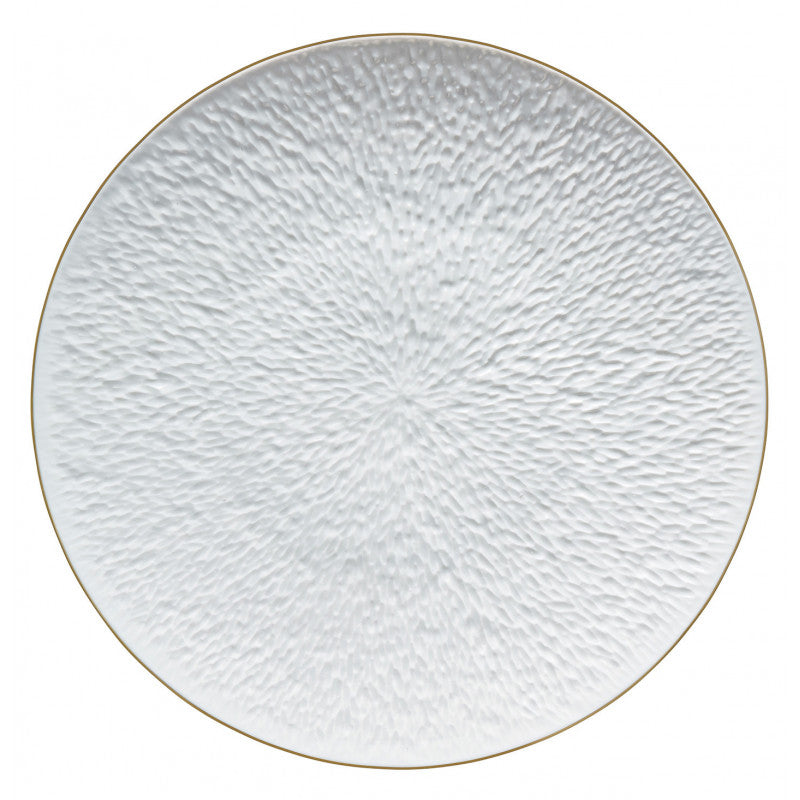 Coupe plate flat full engraving 16 cm white with gold rim | Minéral Filet Or