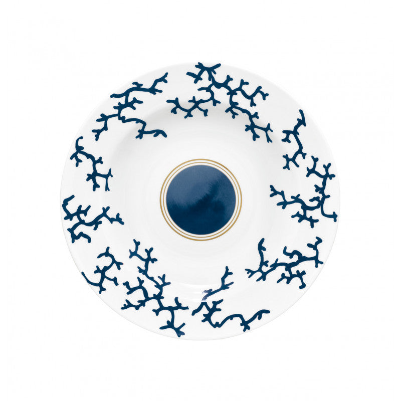 Deep chop plate 29.5 cm blue with gold rim | Cristobal Marine