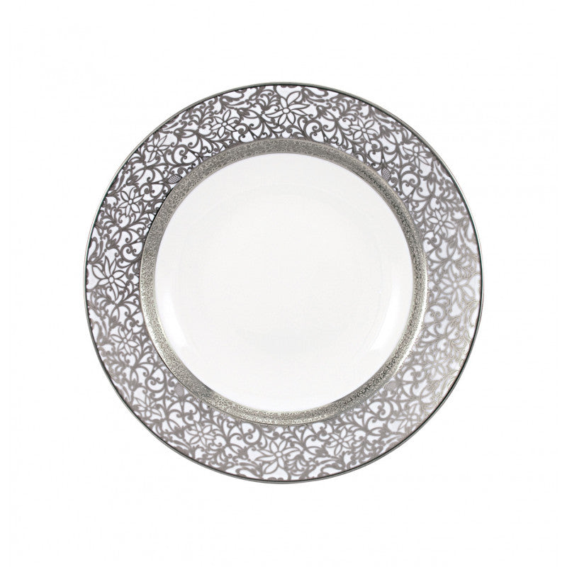 Deep chop plate 29.5 cm white with platine rim | Tolède Platine