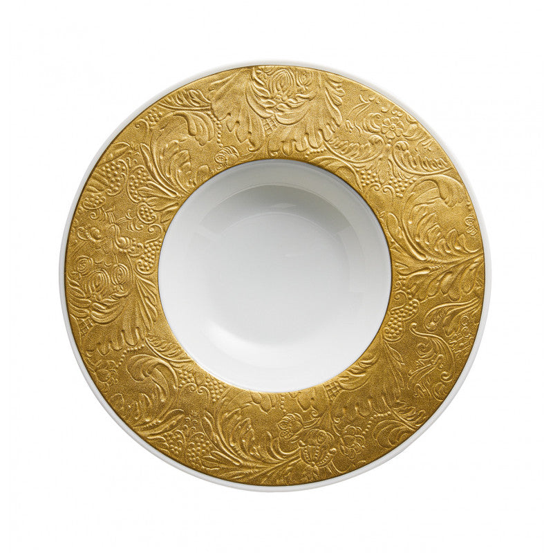 Rim plate deep with engraved rim 27 cm gold with gold rim | Italian Renaissance Or