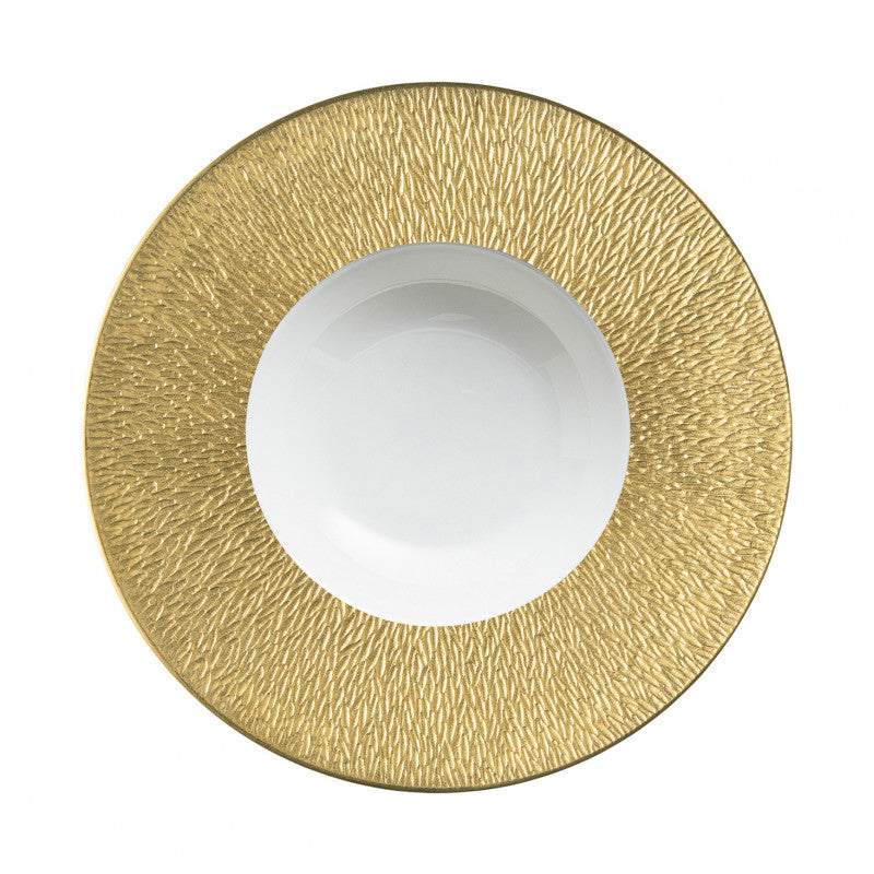 Rim plate deep with engraved rim 27 cm gold with gold rim | Minéral Or