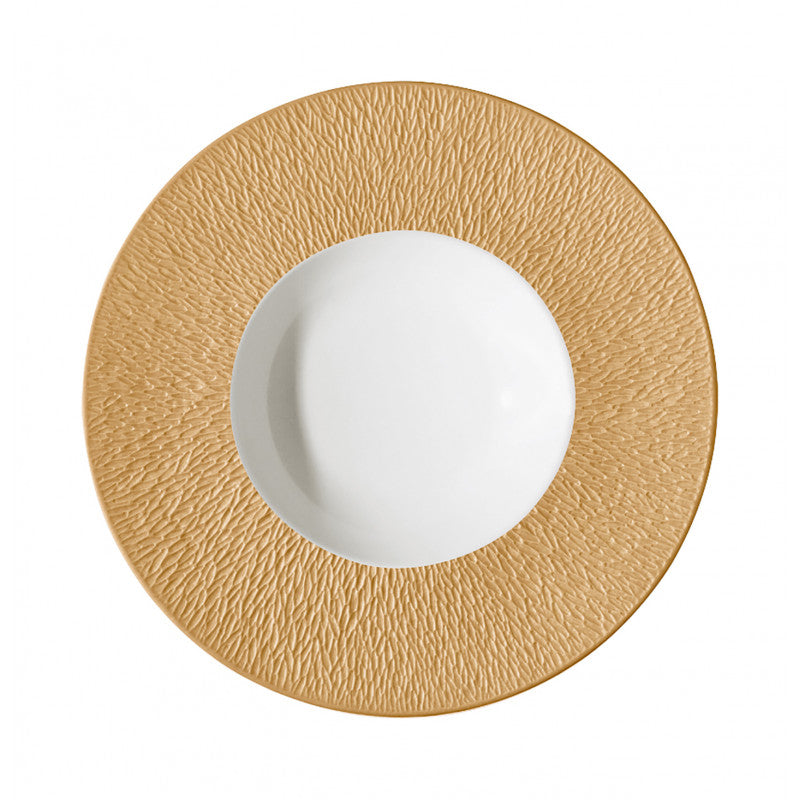 Rim plate deep with engraved rim 27 cm yellow | Minéral Irisé